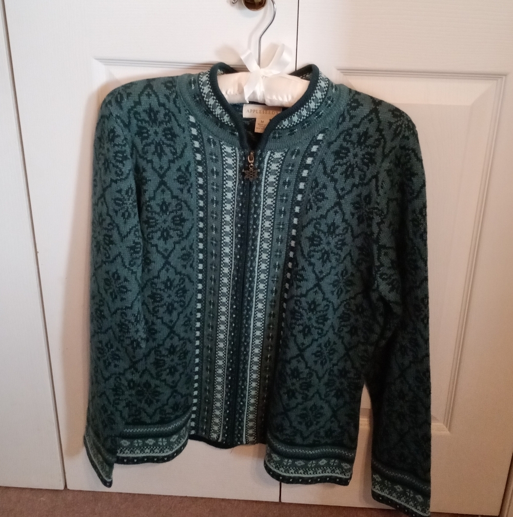 Appleseed's Nordic Green Zip-Front Cardigan Size M, NWOT